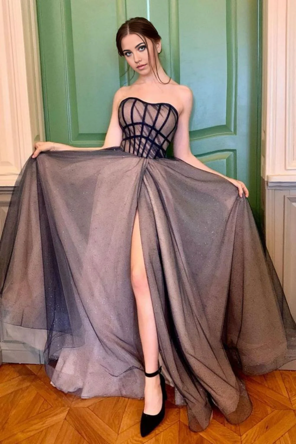 A Line Sweetheart Pink Grey Long evening gowns Prom Dress Party Dress